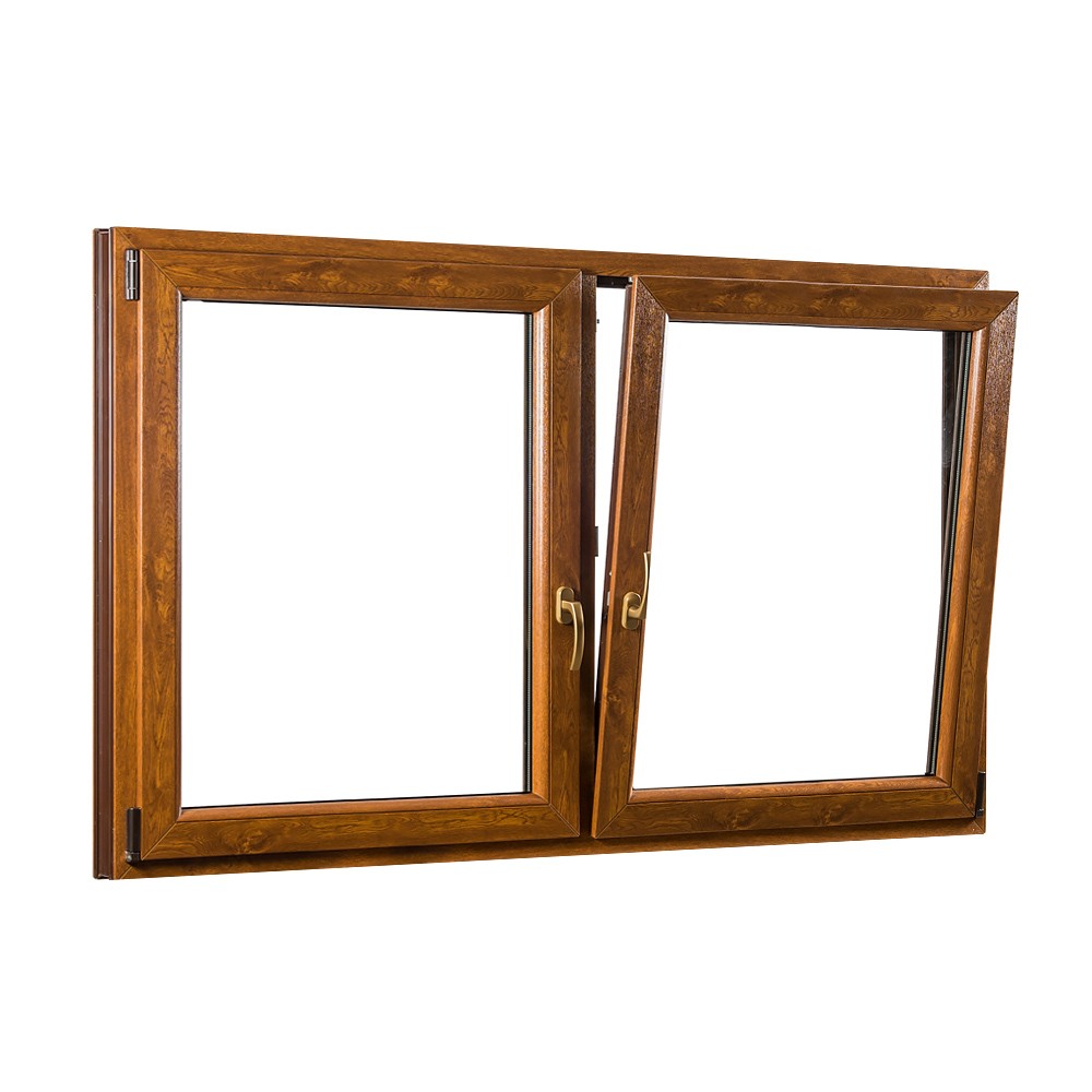 Skladova-okna Dvoukřídlé plastové okno se středovým sloupkem PREMIUM 2060 x 1540 mm barva bílá/zlatý dub