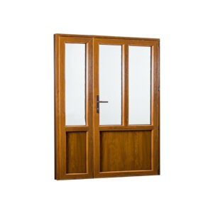 Skladova-okna Vedlejší vchodové dveře dvoukřídlé pravé PREMIUM 1480 x 2080 mm barva bílá/zlatý dub