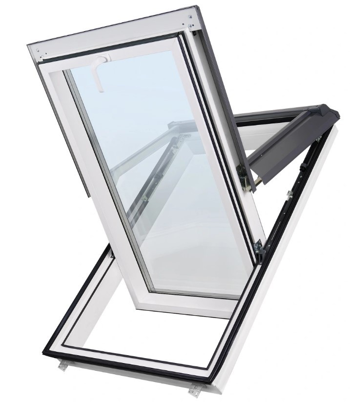 Plastové střešní okno SUPRO Triple Termo "bílá" - šedé oplechování (7043)